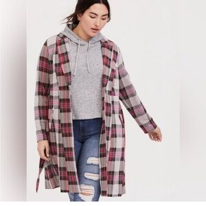 Torrid Pink and Black Plaid Soft and lined Trench Coat SZ 3